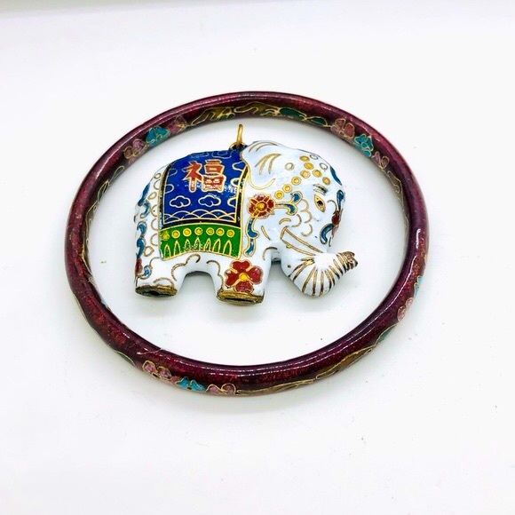 Vintage Cloisonne Elephant Pendant & Bangle - Picture 2 of 14